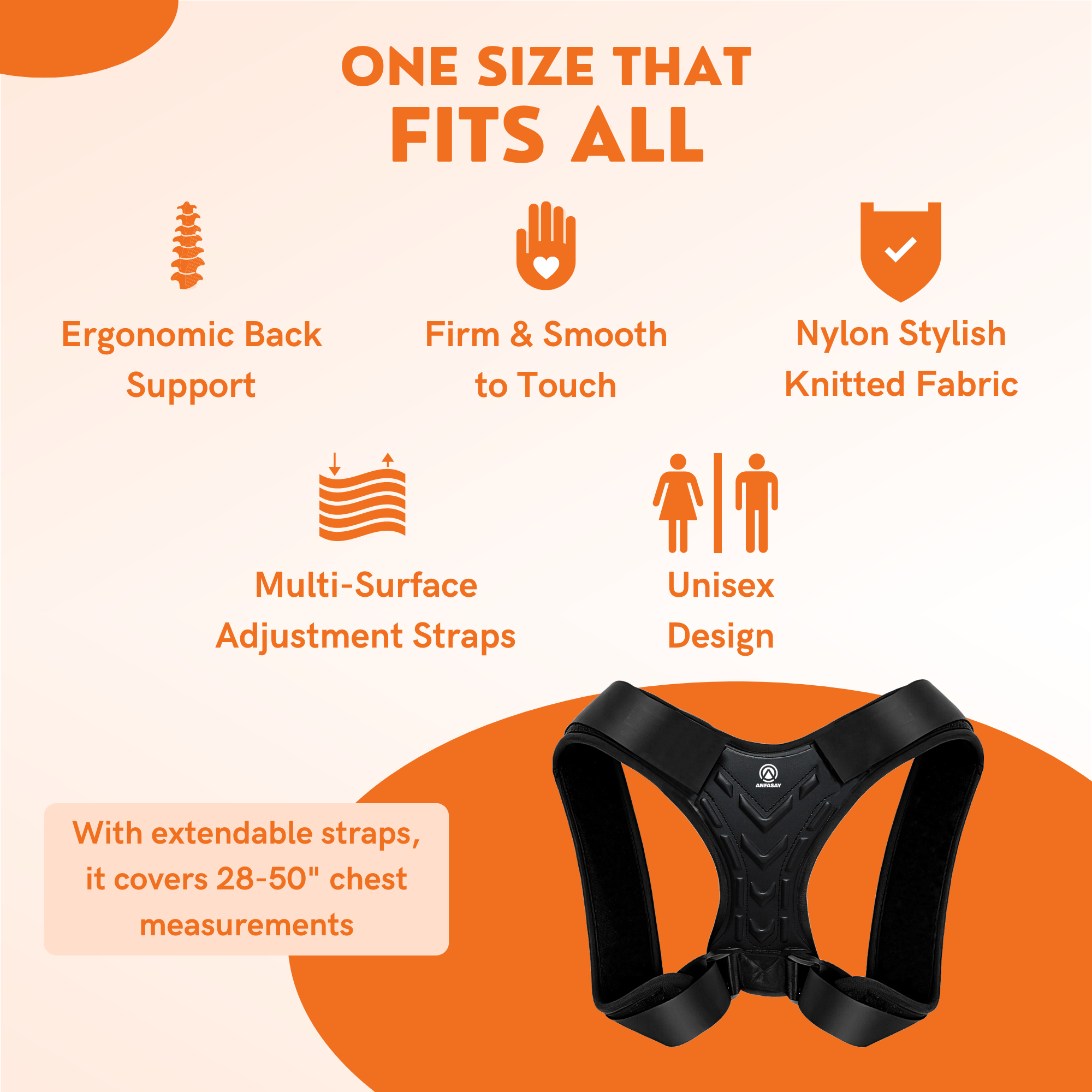 One Size Fits All Back Posture Support, Spine, Back Brace for Men and Women, Posture Corrector, Neck, Fully Adjustable & Breathable, Shoulder, Clavicle and Back Pain Relief