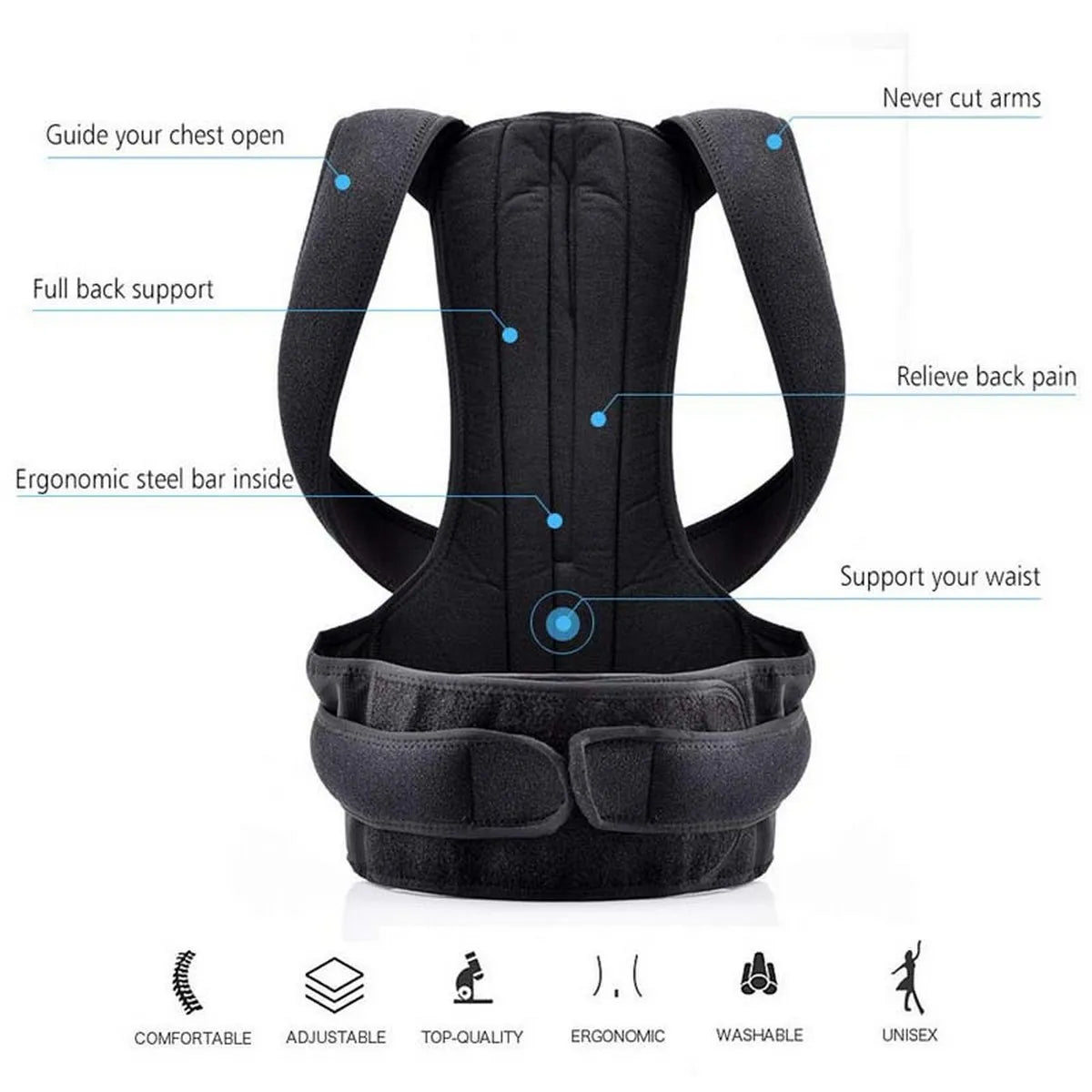 Back Posture Support One Size Fits All Back Posture Corrector Therapy Shoulder Belt For Men and Women / Adjustable Fit
