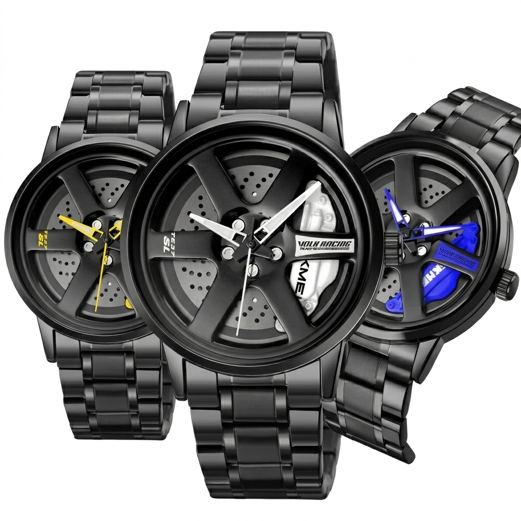 New Men's Analog Watch Wheel Rolling Spinner Dial Stainless Steel - 1787