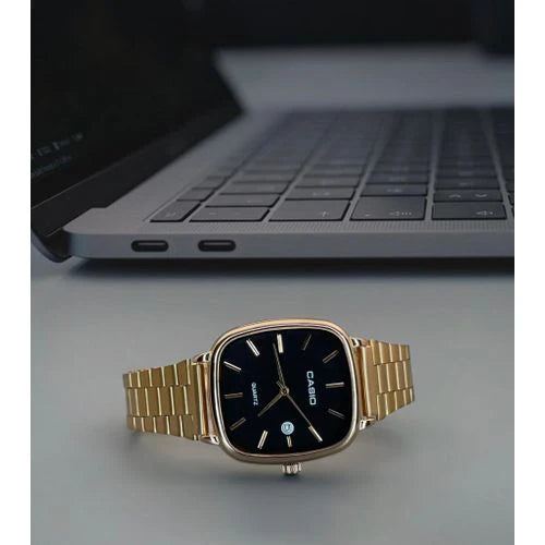 Casio Square Dial Quartz Men’s Watch – Slim Stainless Steel Modern Everyday Timepiece