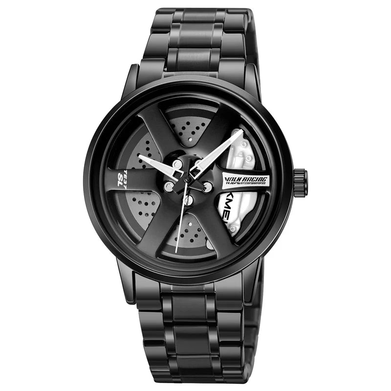 New Men's Analog Watch Wheel Rolling Spinner Dial Stainless Steel - 1787